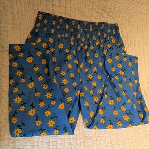 Lucy &Yak Alexa- Cotton Trousers in Blue Sunflowers Print - 2XL (UK 24-26) / REG